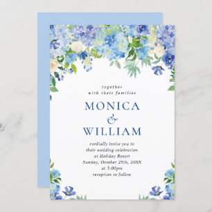 Elegant Watercolor Blue Hydrangea Floral Wedding Invitation