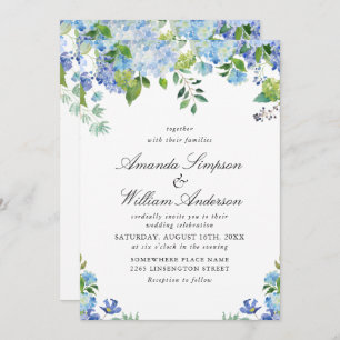Elegant Watercolor Blue Hydrangea Floral Wedding Invitation
