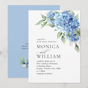 Elegant Watercolor Blue Hydrangea Floral Wedding Invitation