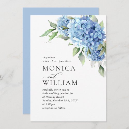 Elegant Watercolor Blue Hydrangea Floral Wedding Invitation