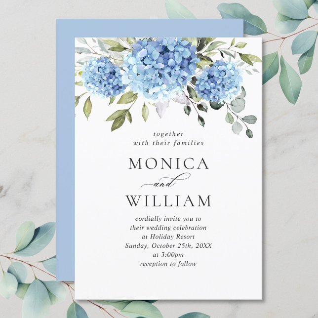 Elegant Watercolor Blue Hydrangea Floral Wedding Invitation (Creator Uploaded)