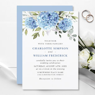 Elegant Watercolor Blue Hydrangea Floral Wedding Invitation