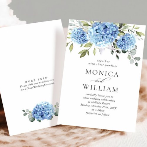 Elegant Watercolor Blue Hydrangea Floral Wedding Invitation