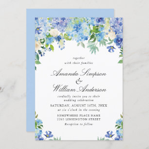 Elegant Watercolor Blue Hydrangea Floral Wedding Invitation