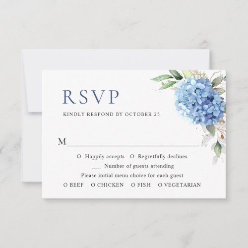 Elegant Watercolor Blue Hydrangea Floral Wedding RSVP Card