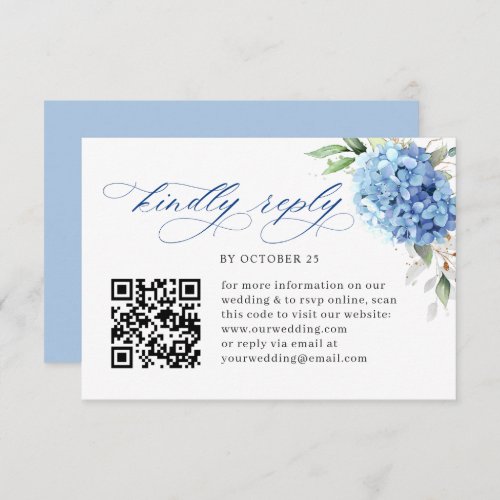 Elegant Watercolor Blue Hydrangea Floral Wedding RSVP Card