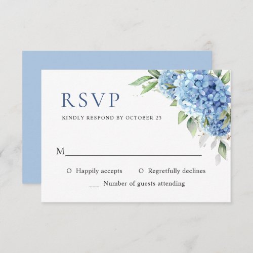 Elegant Watercolor Blue Hydrangea Floral Wedding RSVP Card