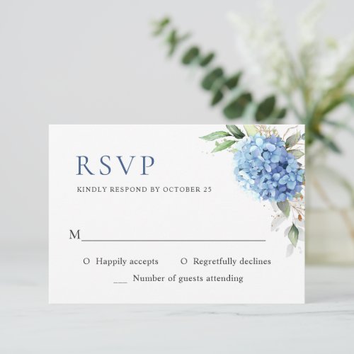 Elegant Watercolor Blue Hydrangea Floral Wedding RSVP Card