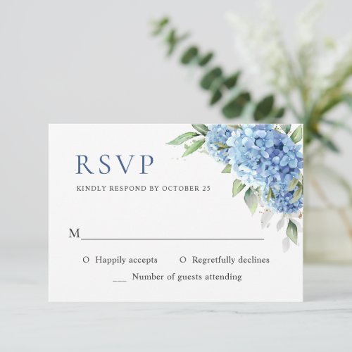 Elegant Watercolor Blue Hydrangea Floral Wedding RSVP Card