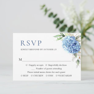 Elegant Watercolor Blue Hydrangea Floral Wedding RSVP Card
