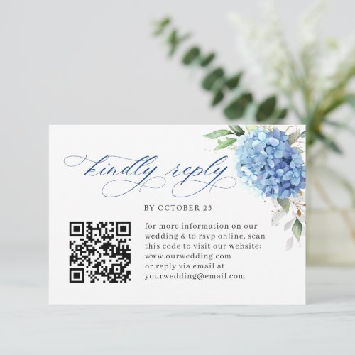 Elegant Watercolor Blue Hydrangea Floral Wedding RSVP Card