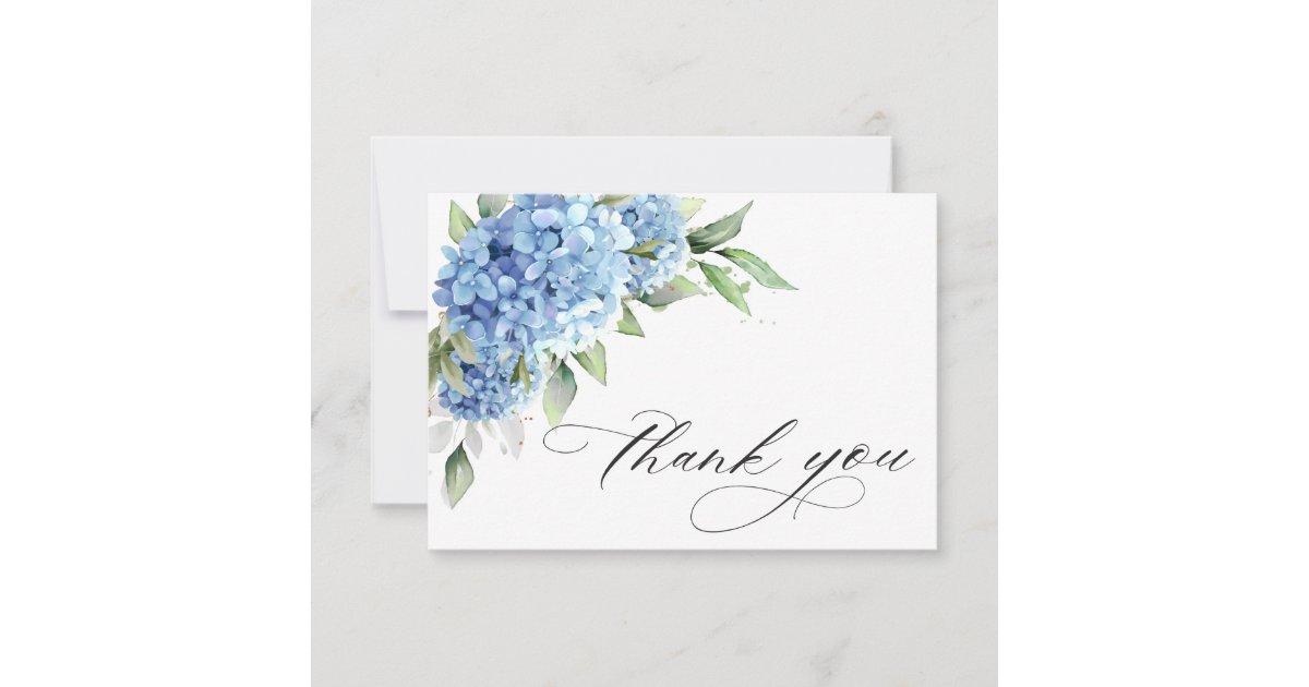Elegant Watercolor Blue Hydrangea Flower Thank You Card | Zazzle