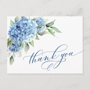 Elegant Watercolor Blue Hydrangea Flower Thank You Postcard