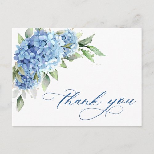 Elegant Watercolor Blue Hydrangea Flower Thank You Postcard