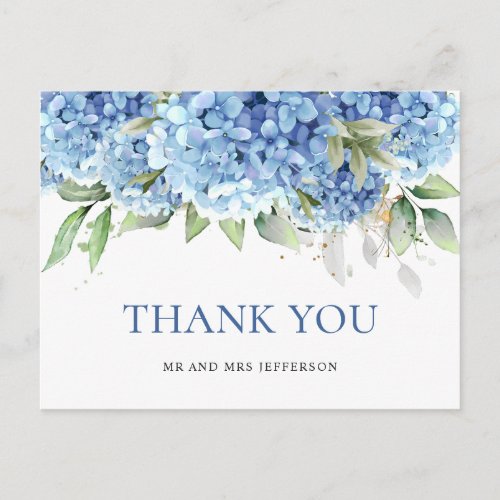 Elegant Watercolor Blue Hydrangea Flower Thank You Postcard