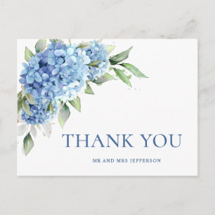 Elegant Watercolor Blue Hydrangea Flower Thank You Postcard