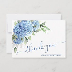 Elegant Watercolor Blue Hydrangea Flowers Simple Thank You Card