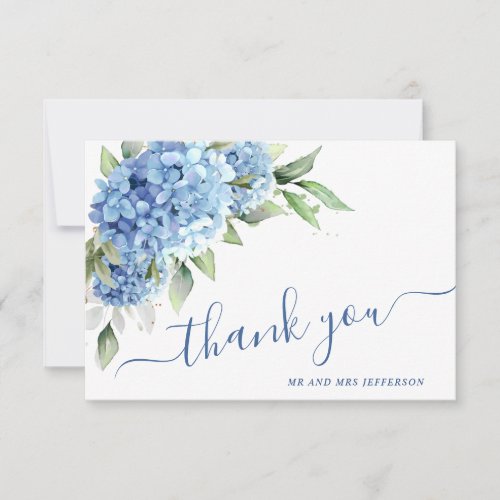 Elegant Watercolor Blue Hydrangea  Flowers Simple  Thank You Card