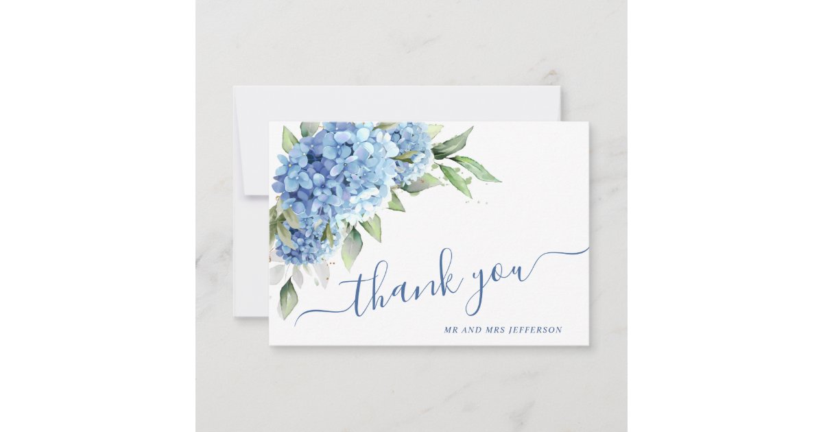 Elegant Watercolor Blue Hydrangea  Flowers Simple  Thank You Card