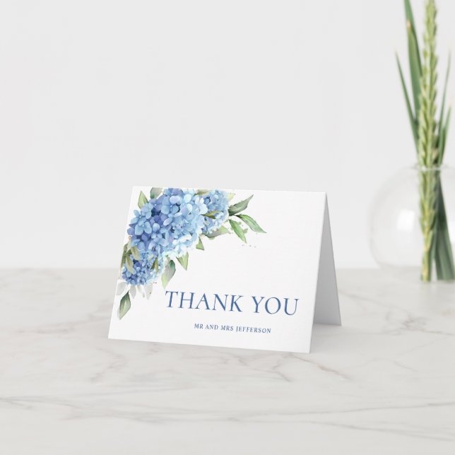 Elegant Watercolor Blue Hydrangea Flowers Simple  Thank You Card (Front)