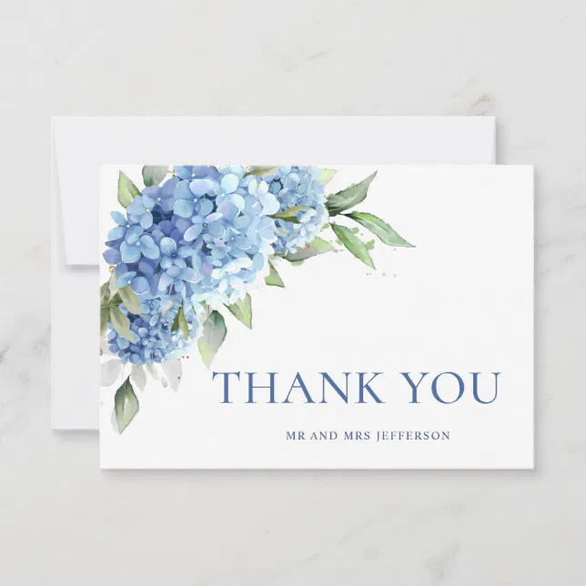 Elegant Watercolor Blue Hydrangea Flowers Simple Thank You Card | Zazzle