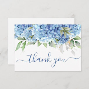 Elegant Watercolor Blue Hydrangea Flowers Simple Thank You Card