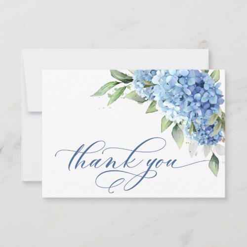 Elegant Watercolor Blue Hydrangea  Flowers Simple  Thank You Card