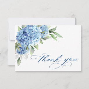 Elegant Watercolor Blue Hydrangea Flowers Simple Thank You Card