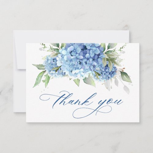 Elegant Watercolor Blue Hydrangea  Flowers Simple  Thank You Card