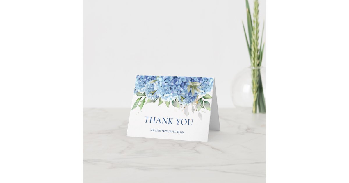 Elegant Watercolor Blue Hydrangea Flowers Simple Thank You Card | Zazzle