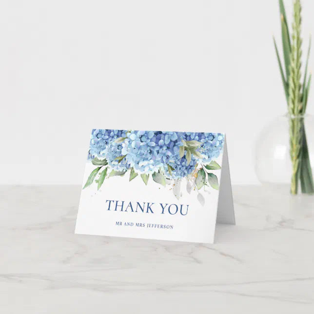 Elegant Watercolor Blue Hydrangea Flowers Simple Thank You Card | Zazzle
