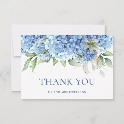 Elegant Watercolor Blue Hydrangea Flowers Simple  Thank You Card