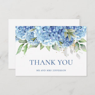 Elegant Watercolor Blue Hydrangea Flowers Simple Thank You Card
