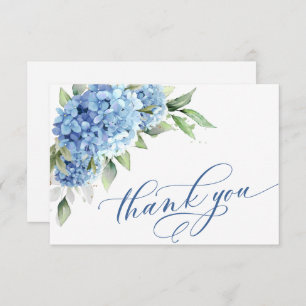 Elegant Watercolor Blue Hydrangea Flowers Simple Thank You Card
