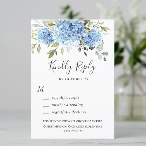 Elegant Watercolor Blue Hydrangea  Flowers Wedding RSVP Card