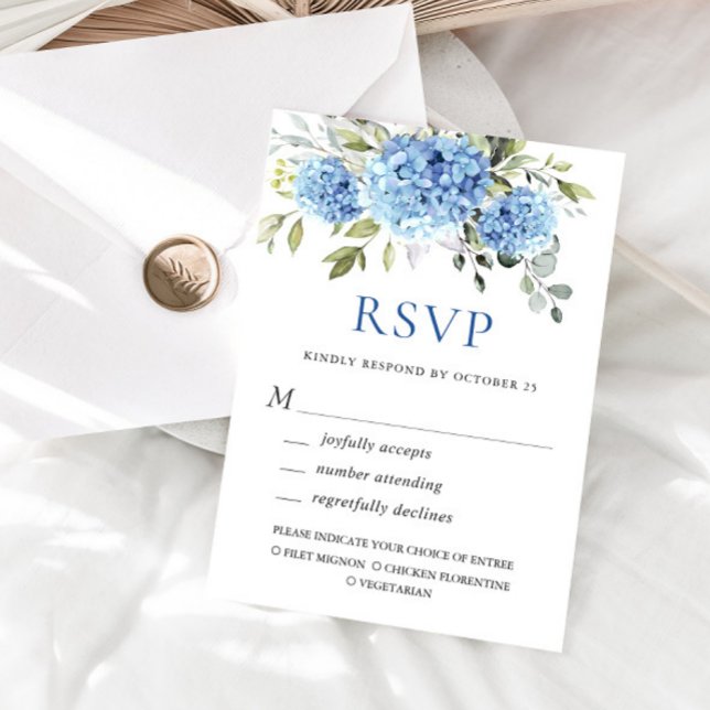Elegant Watercolor Blue Hydrangea  Flowers Wedding RSVP Card (Creator Uploaded)