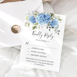 Elegant Watercolor Blue Hydrangea Flowers Wedding RSVP Card