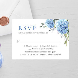 Elegant Watercolor Blue Hydrangea Flowers Wedding RSVP Card