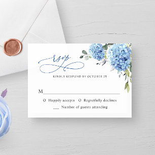 Elegant Watercolor Blue Hydrangea Flowers Wedding RSVP Card