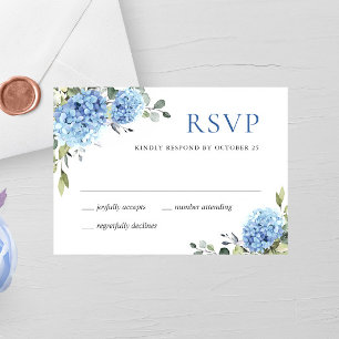 Elegant Watercolor Blue Hydrangea Flowers Wedding RSVP Card