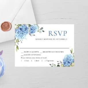 Elegant Watercolor Blue Hydrangea Flowers Wedding RSVP Card