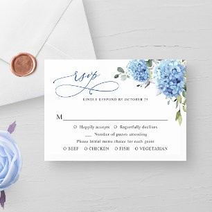 Elegant Watercolor Blue Hydrangea Flowers Wedding RSVP Card