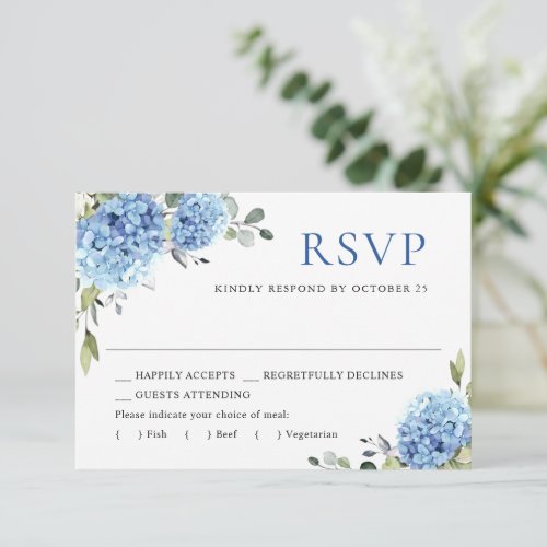 Elegant Watercolor Blue Hydrangea  Flowers Wedding RSVP Card