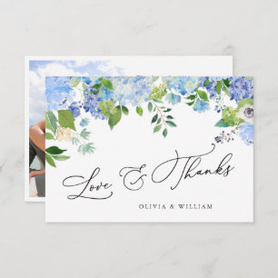 Elegant Watercolor Blue Hydrangea Photo Thank You Card