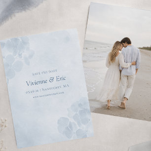 Elegant Watercolor Blue Hydrangea Photo Wedding Save The Date