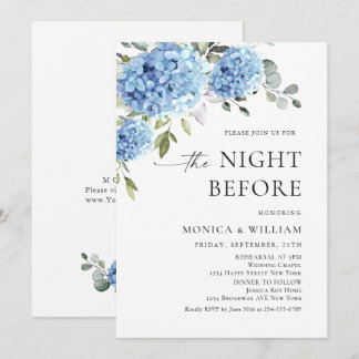 Elegant Watercolor Blue Hydrangea Rehearsal Dinner Invitation