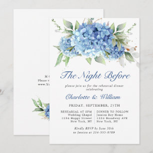 Elegant Watercolor Blue Hydrangea Rehearsal Dinner Invitation
