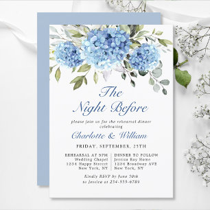 Elegant Watercolor Blue Hydrangea Rehearsal Dinner Invitation
