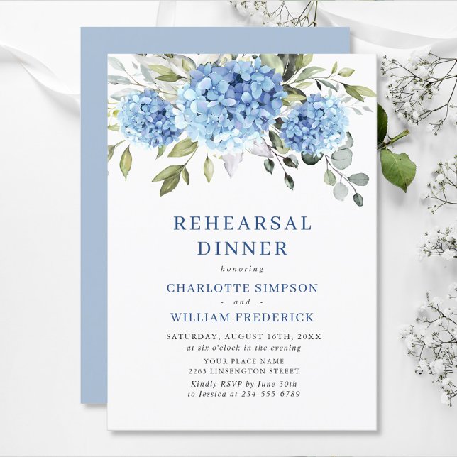 Elegant Watercolor Blue Hydrangea Rehearsal Dinner Invitation (Creator Uploaded)