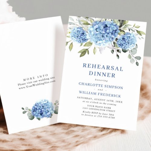 Elegant Watercolor Blue Hydrangea Rehearsal Dinner Invitation